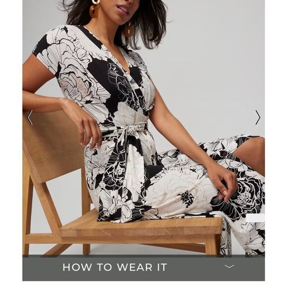 WhiteHouseBlackMarket Button-Front Midi Wrap Dress Blk/Wht/Tan M NWT - Picture 2 of 6